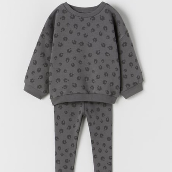 Zara Other - Zara Gray Leopard-Print Kids Matching Set